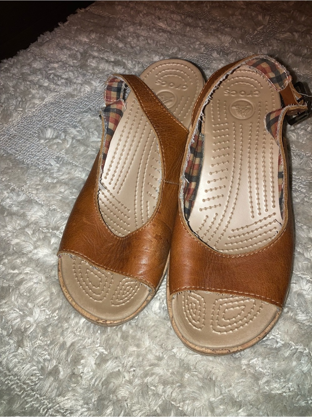 CROCS Women's Brown Open-Toe Wedge Slingbacks